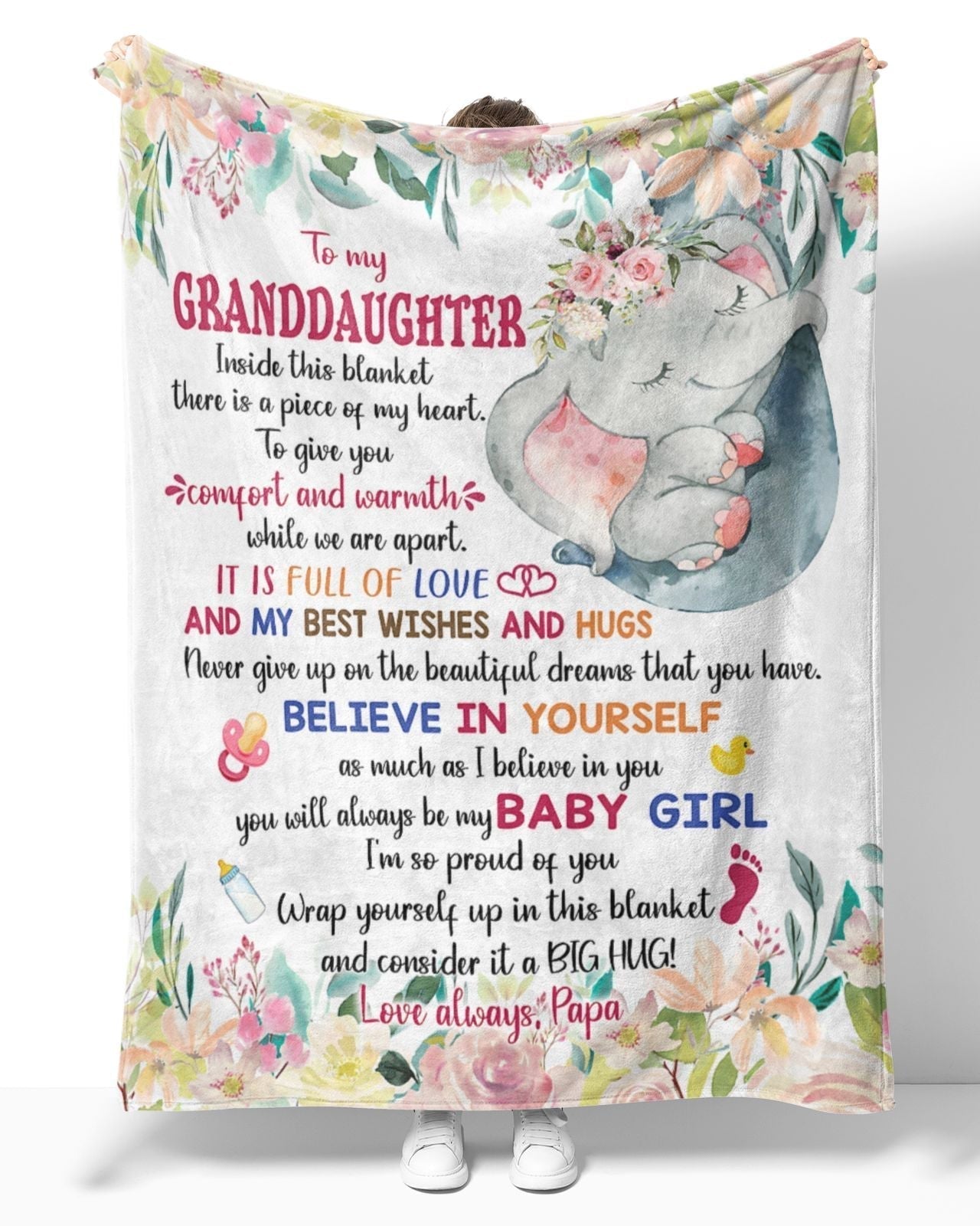 Personalized To My Granddaughter Elephant Blanket with Cute Elephant CTM Custom - Printyourwear