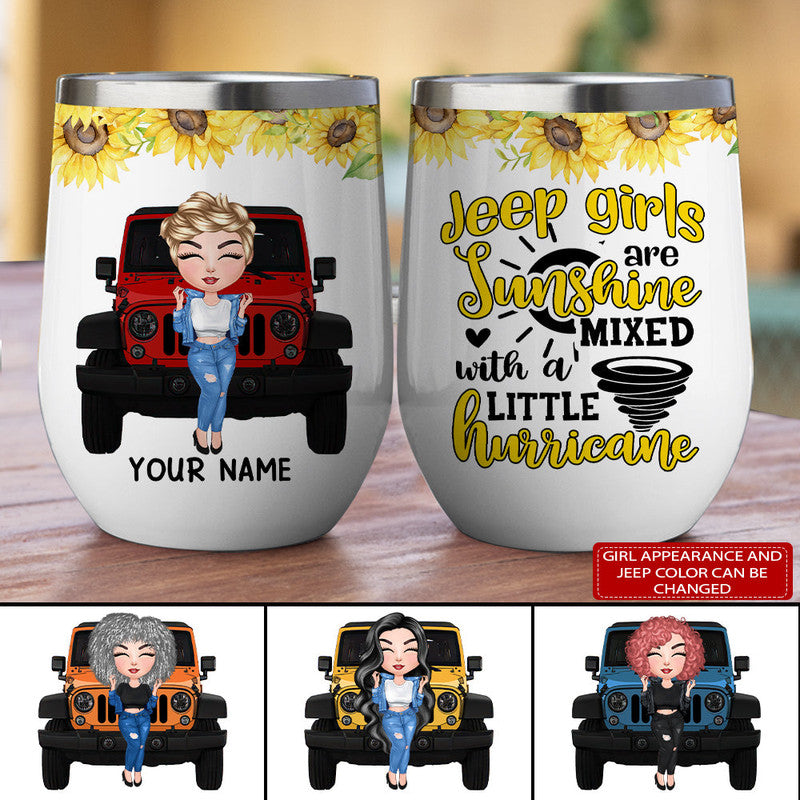Personalized Jeep Wine Tumbler Jeep Girls Are Sunshine Mixed With A Little Hurricane CTM 12 OZ Custom - Printyourwear