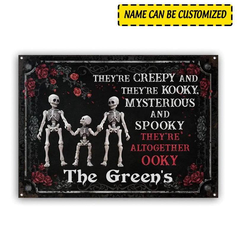 Halloween Personalized Metal Signs Skull Skeleton Family Halloween Creepy Kooky Mysterious CTM One Size 24x18 inch (60.96x45.72 cm) Custom - Printyourwear