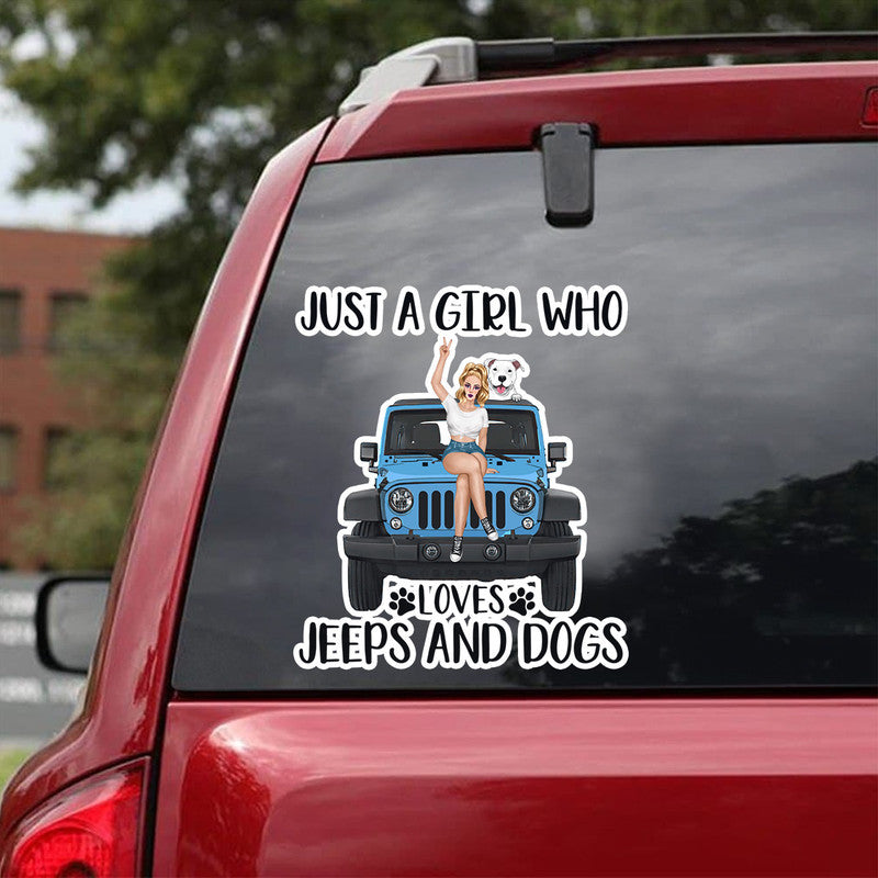 Personalized Jeep Decal Just A Girl Who Loves Jeeps and Dogs NO.4 CTM 13x13cm Custom - Printyourwear