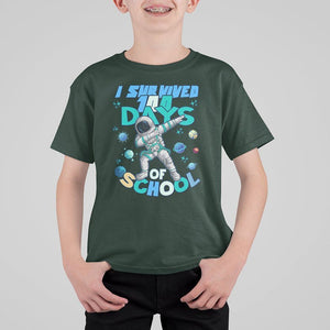 100 Days of School Astronaut T Shirt For Kid Outer Space Dabbing I Survived TS02 Dark Forest Green Printyourwear