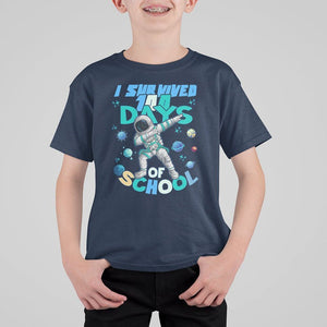 100 Days of School Astronaut T Shirt For Kid Outer Space Dabbing I Survived TS02 Navy Printyourwear