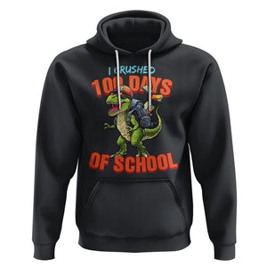 100 Days of School Dinosaur Hoodie I Crushed TS02 Black Printyourwear