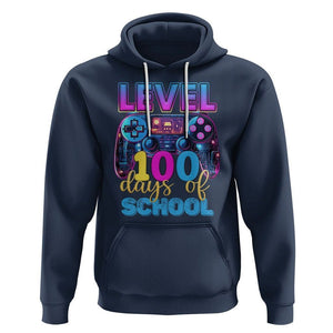 100 Days of School Gamer Hoodie Level 100 Unlocked Neon Game Controller TS02 Navy Printyourwear