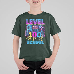 100 Days of School Gamer T Shirt For Kid Level 100 Unlocked Neon Game Controller TS02 Dark Forest Green Printyourwear