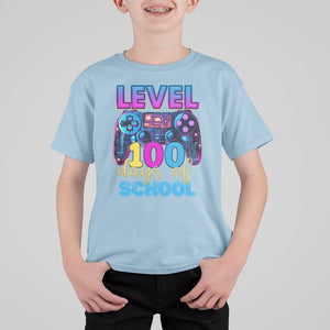 100 Days of School Gamer T Shirt For Kid Level 100 Unlocked Neon Game Controller TS02 Light Blue Printyourwear
