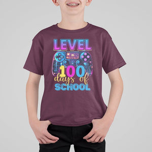 100 Days of School Gamer T Shirt For Kid Level 100 Unlocked Neon Game Controller TS02 Maroon Printyourwear