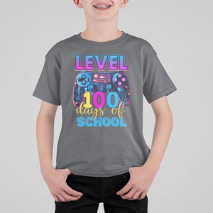 100 Days of School Gamer T Shirt For Kid Level 100 Unlocked Neon Game Controller TS02 Charcoal Printyourwear