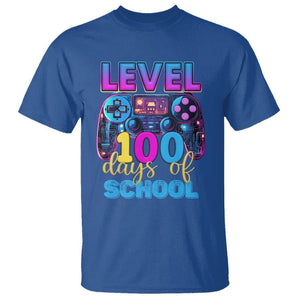100 Days of School Gamer T Shirt Level 100 Unlocked Neon Game Controller TS02 Royal Blue Printyourwear