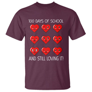 100 Days of School T Shirt Still Loving It Cute Hearts TS02 Maroon Printyourwear