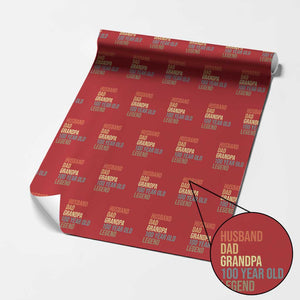 100th Birthday Wrapping Paper Roll Husband Dad Grandpa 100 Year Old Legend TS10 Red Print Your Wear