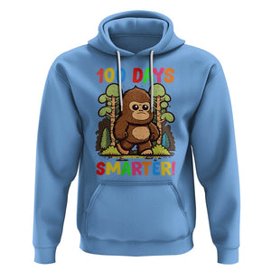 100th Day Of School Hoodie 100 Days Smarter Cute Bigfoot Sasquatch TS09 Carolina Blue Printyourwear