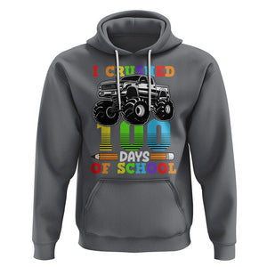 100th Day Of School Hoodie I Crushed 100 Days Monster Truck TS09 Charcoal Printyourwear
