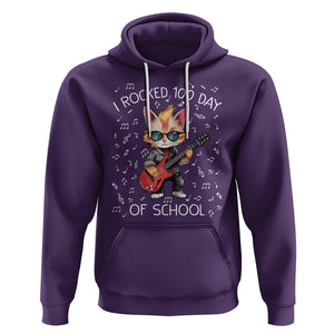 100th Day Of School Hoodie I Rocked 100 Days Funny Cat Play Guitar Rock Lover TS09 Purple Printyourwear