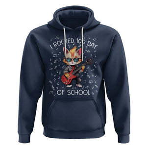 100th Day Of School Hoodie I Rocked 100 Days Funny Cat Play Guitar Rock Lover TS09 Navy Printyourwear
