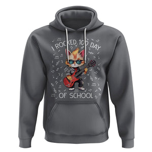 100th Day Of School Hoodie I Rocked 100 Days Funny Cat Play Guitar Rock Lover TS09 Charcoal Printyourwear