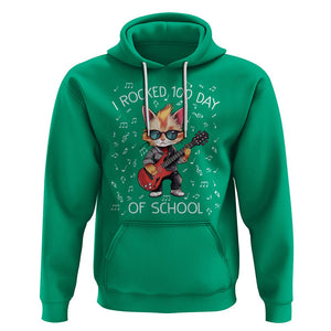 100th Day Of School Hoodie I Rocked 100 Days Funny Cat Play Guitar Rock Lover TS09 Irish Green Printyourwear