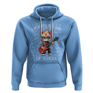 100th Day Of School Hoodie I Rocked 100 Days Funny Cat Play Guitar Rock Lover TS09 Carolina Blue Printyourwear