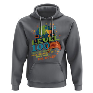 100th Day Of School Hoodie Level 100 Days Have Been Out Of This World Unlocked Gamer Outer Space TS09 Charcoal Printyourwear