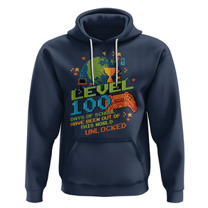 100th Day Of School Hoodie Level 100 Days Have Been Out Of This World Unlocked Gamer Outer Space TS09 Navy Printyourwear