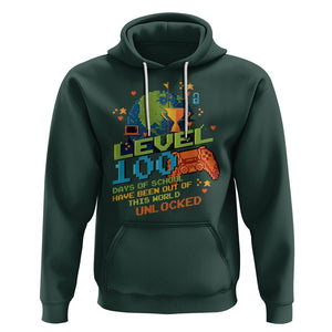 100th Day Of School Hoodie Level 100 Days Have Been Out Of This World Unlocked Gamer Outer Space TS09 Dark Forest Green Printyourwear