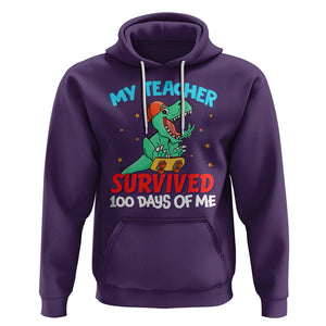 100th Day Of School Hoodie My Teacher Survived 100 Days Of Me Funny Dinosaur TS09 Purple Printyourwear