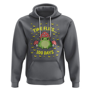 100th Day Of School Hoodie Time Flies Frog 100 Days TS09 Charcoal Printyourwear