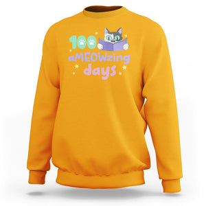 100th Day Of School Sweatshirt 100 Ameowzing Days Cute Cat Reading Book TS09 Gold Printyourwear