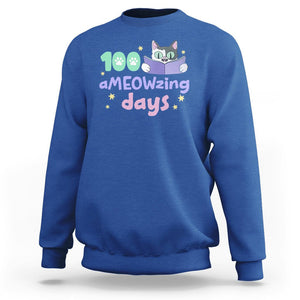 100th Day Of School Sweatshirt 100 Ameowzing Days Cute Cat Reading Book TS09 Royal Blue Printyourwear