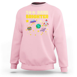 100th Day Of School Sweatshirt 100 Days Brighter Stars Rocket Outer Space TS09 Light Pink Printyourwear