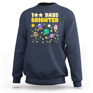 100th Day Of School Sweatshirt 100 Days Brighter Stars Rocket Outer Space TS09 Navy Printyourwear