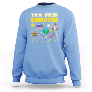 100th Day Of School Sweatshirt 100 Days Brighter Stars Rocket Outer Space TS09 Carolina Blue Printyourwear