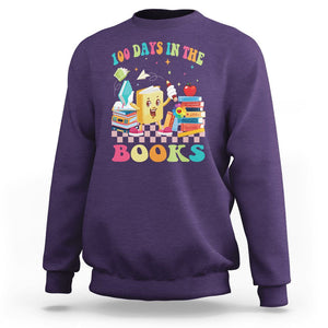 100th Day Of School Sweatshirt 100 Days In The Books Reading Bookworm TS09 Purple Printyourwear