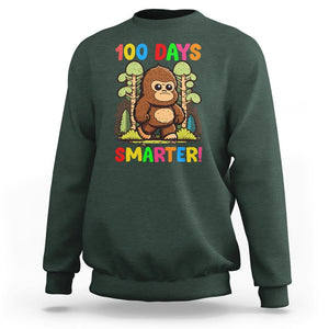 100th Day Of School Sweatshirt 100 Days Smarter Cute Bigfoot Sasquatch TS09 Dark Forest Green Printyourwear