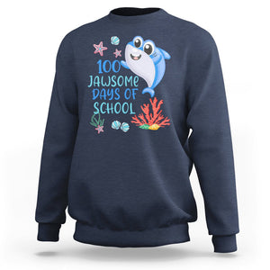100th Day Of School Sweatshirt 100 Jawsome Days Funny Shark TS09 Navy Printyourwear