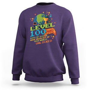 100th Day Of School Sweatshirt Level 100 Days Have Been Out Of This World Unlocked Gamer Outer Space TS09 Purple Printyourwear