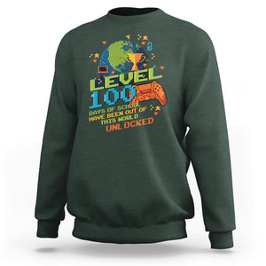 100th Day Of School Sweatshirt Level 100 Days Have Been Out Of This World Unlocked Gamer Outer Space TS09 Dark Forest Green Printyourwear