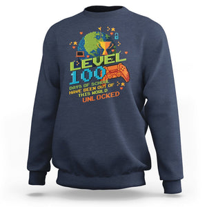 100th Day Of School Sweatshirt Level 100 Days Have Been Out Of This World Unlocked Gamer Outer Space TS09 Navy Printyourwear