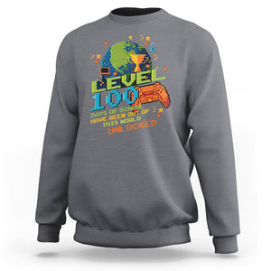 100th Day Of School Sweatshirt Level 100 Days Have Been Out Of This World Unlocked Gamer Outer Space TS09 Charcoal Printyourwear