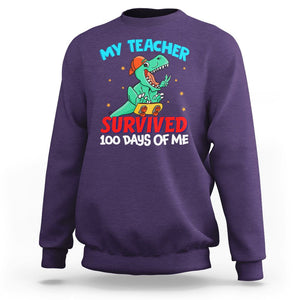 100th Day Of School Sweatshirt My Teacher Survived 100 Days Of Me Funny Dinosaur TS09 Purple Printyourwear