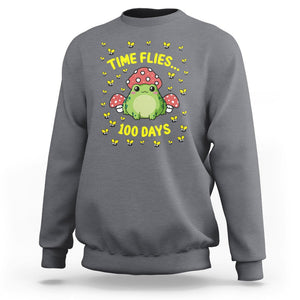 100th Day Of School Sweatshirt Time Flies Frog 100 Days TS09 Charcoal Printyourwear