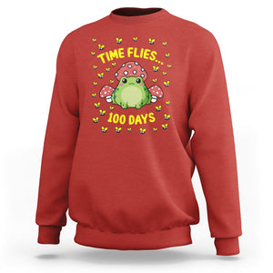 100th Day Of School Sweatshirt Time Flies Frog 100 Days TS09 Red Printyourwear