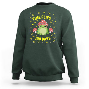 100th Day Of School Sweatshirt Time Flies Frog 100 Days TS09 Dark Forest Green Printyourwear