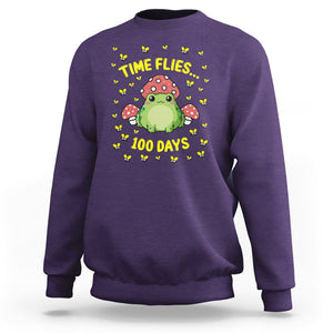 100th Day Of School Sweatshirt Time Flies Frog 100 Days TS09 Purple Printyourwear