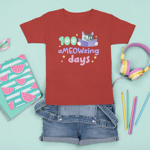 100th Day Of School T Shirt For Kid 100 Ameowzing Days Cute Cat Reading Book TS09 Red Printyourwear