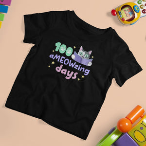 100th Day Of School T Shirt For Kid 100 Ameowzing Days Cute Cat Reading Book TS09 Black Printyourwear
