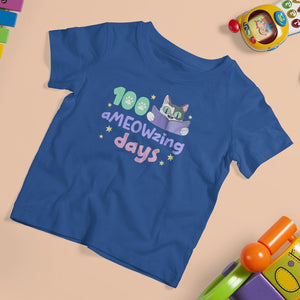 100th Day Of School T Shirt For Kid 100 Ameowzing Days Cute Cat Reading Book TS09 Royal Blue Printyourwear