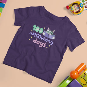 100th Day Of School T Shirt For Kid 100 Ameowzing Days Cute Cat Reading Book TS09 Purple Printyourwear