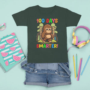 100th Day Of School T Shirt For Kid 100 Days Smarter Cute Bigfoot Sasquatch TS09 Dark Forest Green Printyourwear