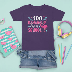 100th Day Of School T Shirt For Kid 100 Flamazing Days Flamingo TS09 Purple Printyourwear